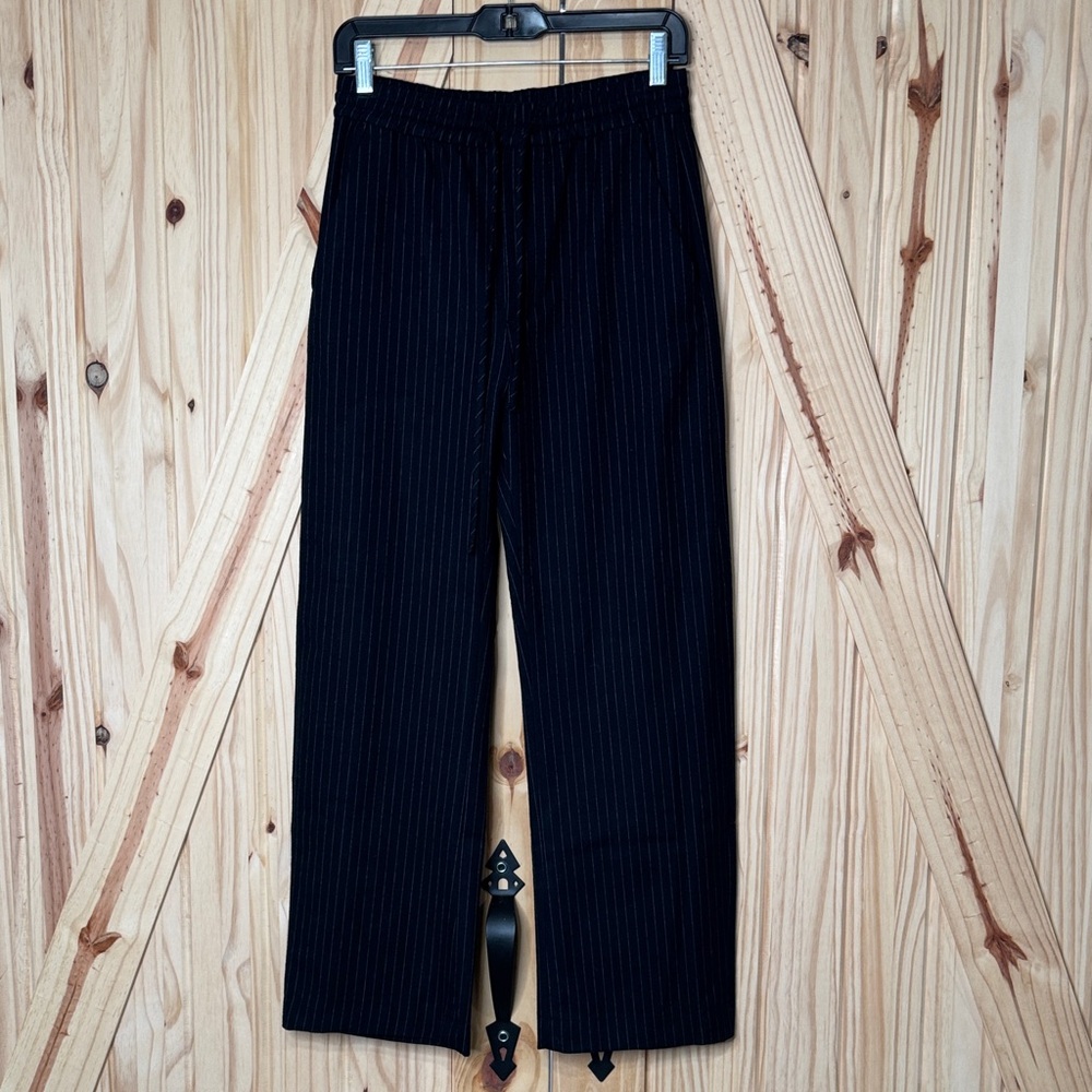 Zara Black Pinstripe Drawstring Trousers